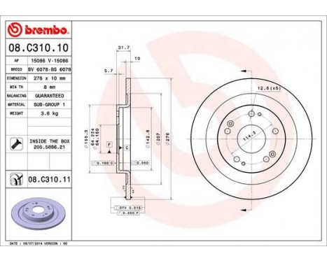 Bromsskiva COATED DISC LINE 08.C310.11 Brembo, bild 2