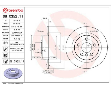 Bromsskiva COATED DISC LINE 08.C352.11 Brembo, bild 2