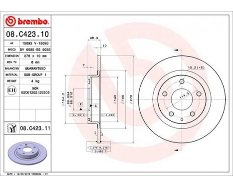 Bromsskiva COATED DISC LINE 08.C423.11 Brembo, bild 2