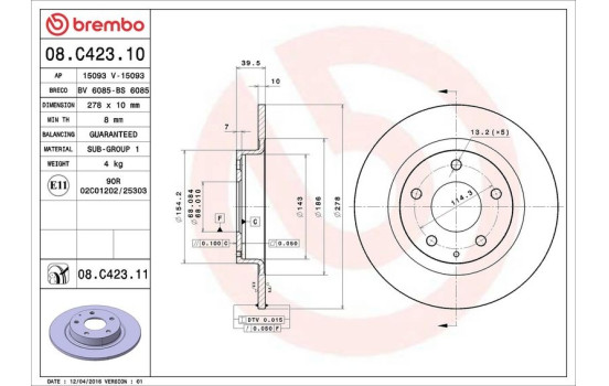 Bromsskiva COATED DISC LINE 08.C423.11 Brembo, bild 3