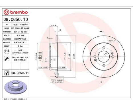 Bromsskiva COATED DISC LINE 08.C650.11 Brembo, bild 3