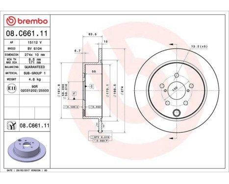 Bromsskiva COATED DISC LINE 08.C661.11 Brembo, bild 3
