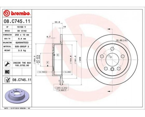 Bromsskiva COATED DISC LINE 08.C745.11 Brembo