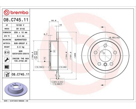 Bromsskiva COATED DISC LINE 08.C745.11 Brembo, bild 2