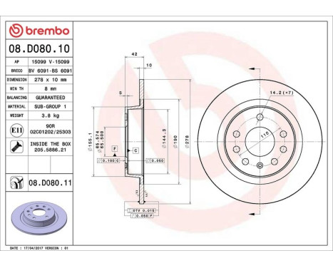Bromsskiva COATED DISC LINE 08.D080.11 Brembo, bild 3