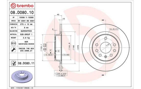 Bromsskiva COATED DISC LINE 08.D080.11 Brembo, bild 3