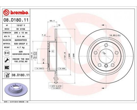 Bromsskiva COATED DISC LINE 08.D180.11 Brembo