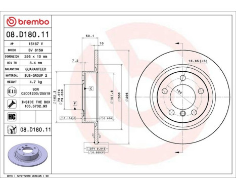 Bromsskiva COATED DISC LINE 08.D180.11 Brembo, bild 2