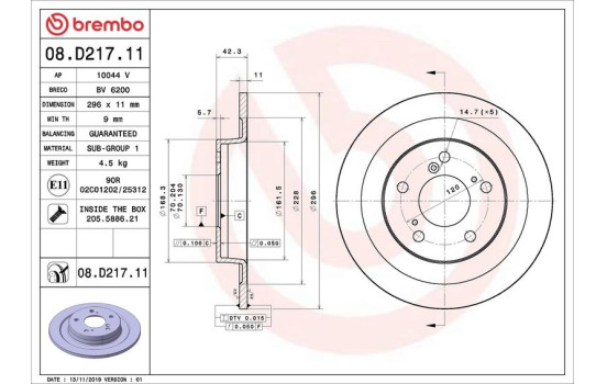 Bromsskiva COATED DISC LINE 08.D217.11 Brembo