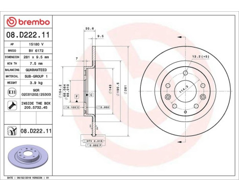 Bromsskiva COATED DISC LINE 08.D222.11 Brembo, bild 2