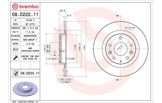 Bromsskiva COATED DISC LINE 08.D222.11 Brembo, bild 2