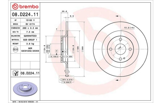 Bromsskiva COATED DISC LINE 08.D224.11 Brembo, bild 2