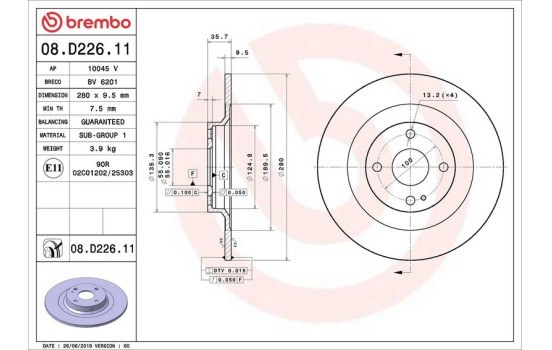 Bromsskiva COATED DISC LINE 08.D226.11 Brembo, bild 2