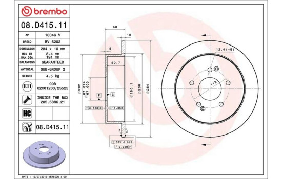 Bromsskiva COATED DISC LINE 08.D415.11 Brembo