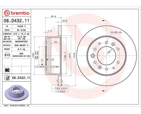 Bromsskiva COATED DISC LINE 08.D432.11 Brembo, bild 2