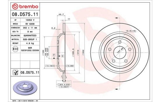 Bromsskiva COATED DISC LINE 08.D575.11 Brembo