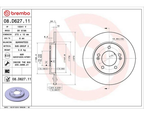 Bromsskiva COATED DISC LINE 08.D627.11 Brembo, bild 2