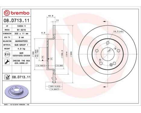 Bromsskiva COATED DISC LINE 08.D713.11 Brembo, bild 2