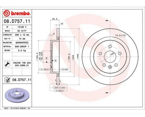 Bromsskiva COATED DISC LINE 08.D757.11 Brembo, bild 2