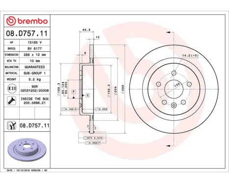 Bromsskiva COATED DISC LINE 08.D757.11 Brembo, bild 2