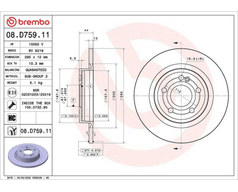 Bromsskiva COATED DISC LINE 08.D759.11 Brembo, bild 2
