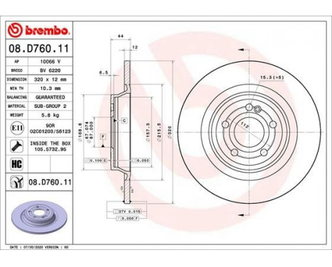 Bromsskiva COATED DISC LINE 08.D760.11 Brembo