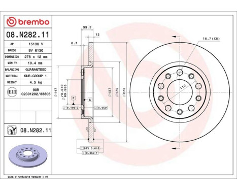 Bromsskiva COATED DISC LINE 08.N282.11 Brembo, bild 2