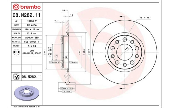 Bromsskiva COATED DISC LINE 08.N282.11 Brembo, bild 2