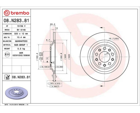 Bromsskiva COATED DISC LINE 08.N283.81 Brembo, bild 2