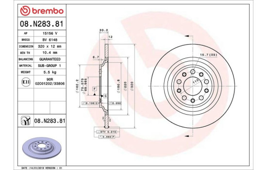 Bromsskiva COATED DISC LINE 08.N283.81 Brembo, bild 2