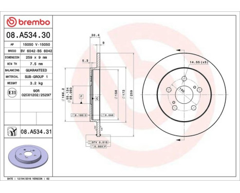 Bromsskiva COATED DISC LINE 08A53431 Brembo, bild 3