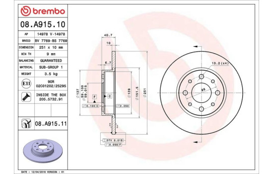 Bromsskiva COATED DISC LINE 08A91511 Brembo, bild 3