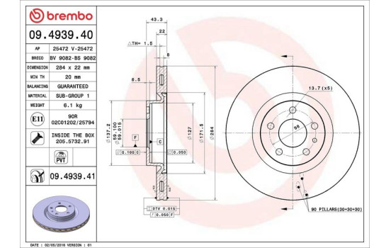 Bromsskiva COATED DISC LINE 09.4939.41 Brembo, bild 3