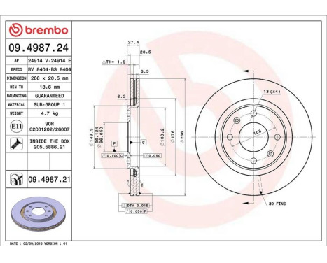 Bromsskiva COATED DISC LINE 09.4987.21 Brembo, bild 4