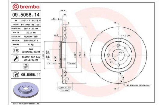 Bromsskiva COATED DISC LINE 09.5058.11 Brembo, bild 3
