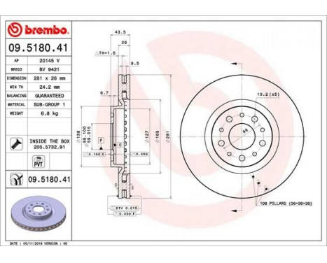 Bromsskiva COATED DISC LINE 09.5180.41 Brembo