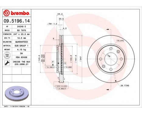 Bromsskiva COATED DISC LINE 09.5196.11 Brembo