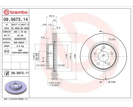 Bromsskiva COATED DISC LINE 09.5673.11 Brembo, bild 3