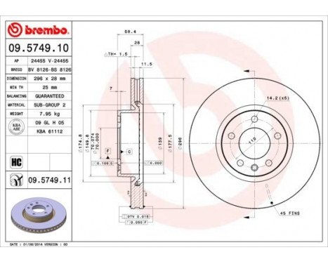 Bromsskiva COATED DISC LINE 09.5749.11 Brembo, bild 2