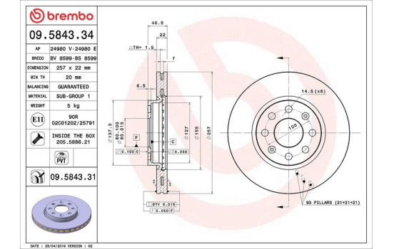 Bromsskiva COATED DISC LINE 09.5843.31 Brembo, bild 3