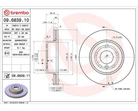 Bromsskiva COATED DISC LINE 09.6839.11 Brembo, bild 3