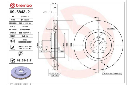 Bromsskiva COATED DISC LINE 09.6843.21 Brembo, bild 4