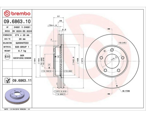 Bromsskiva COATED DISC LINE 09.6863.11 Brembo, bild 3