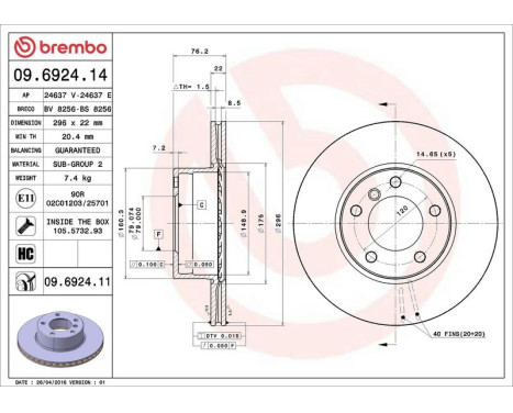 Bromsskiva COATED DISC LINE 09.6924.11 Brembo, bild 3