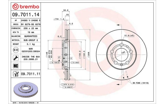 Bromsskiva COATED DISC LINE 09.7011.11 Brembo, bild 3