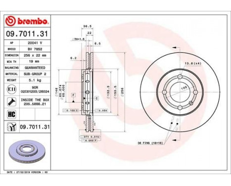 Bromsskiva COATED DISC LINE 09.7011.31 Brembo