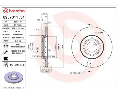Bromsskiva COATED DISC LINE 09.7011.31 Brembo, bild 2