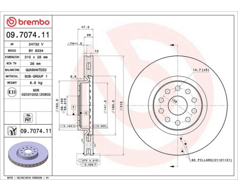 Bromsskiva COATED DISC LINE 09.7074.11 Brembo, bild 4