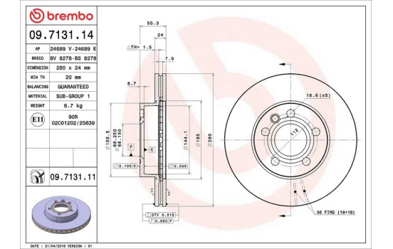 Bromsskiva COATED DISC LINE 09.7131.11 Brembo, bild 3