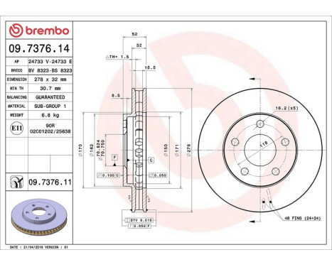 Bromsskiva COATED DISC LINE 09.7376.11 Brembo, bild 3